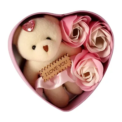 Daily Fest Heart Shaped Gift Box With Teddy Bear And Rose