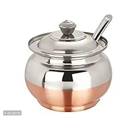 Divviks Copper Coated Base Stainless Steel Ghee and Oil Container With Spoon | Copper Coated Oil Jar | Copper Coated Ghee Pot with spoon and lid ;(100 ML, Pack of 1)
