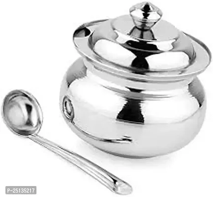 Divviks  Steel Ghee Pot With Spooon and lid-thumb0