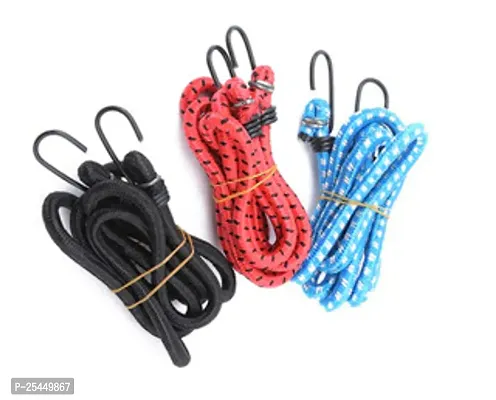 Divviks 6 Feet Elastic Bungee rope,  Strechable Cord Cables, Luggage Tying Rope with Hooks, Multicolor Pack of 3-thumb0