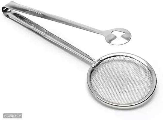 2 in 1  Stainless Steel Fryer Strainer Tong - Pack of 1