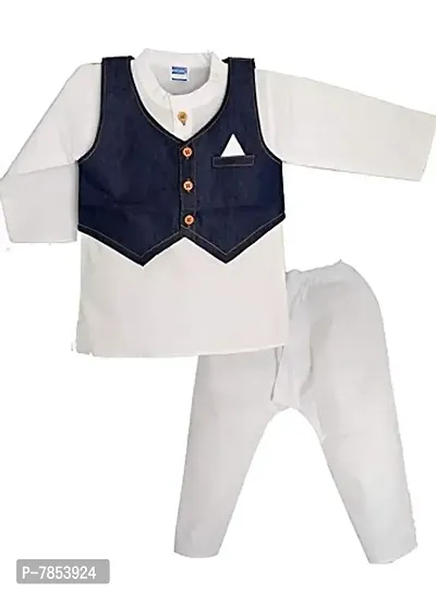 Shlok Samhita Boy's Cotton Ethnic Wear Kurta, Pyjama and Waistcoat Sets (White, 3-4 Years)