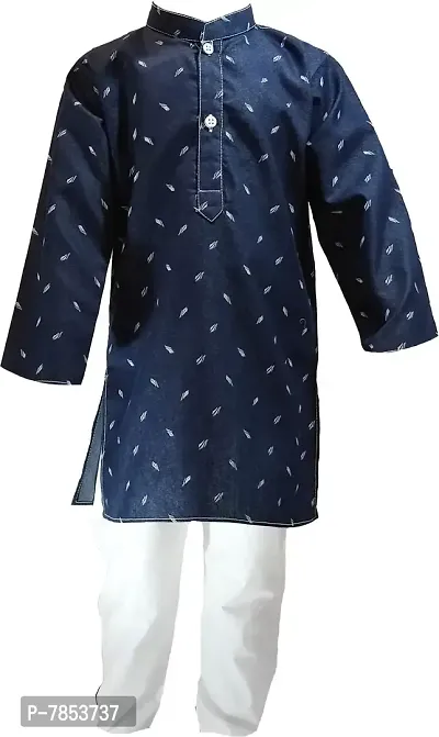 SHLOK SAMHITA Denim Blue Kids Boy Full Sleeve Cotton Kurta Payjama Set of 1 (5-6 yrs)