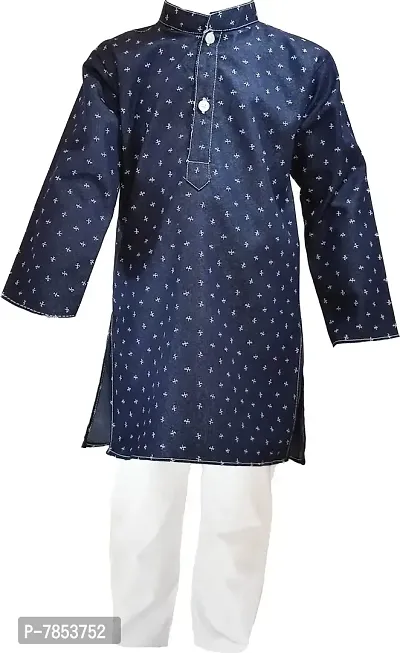 SHLOK SAMHITA Denim Blue Kids Boy Full Sleeve Cotton Kurta Payjama Set of 0-6 yrs