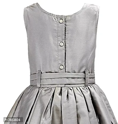 Shlok Samhita Girl's Dresses, Frock for Girls, Round Neck Sleeveless Satin Dress Grey-thumb4