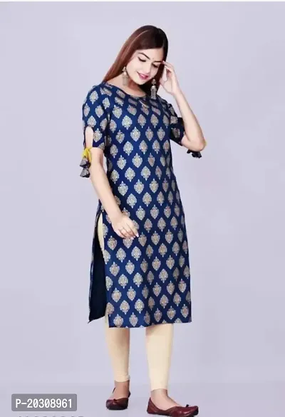 Women Printed Viscose Rayon A-line Kurta  Dark Blue