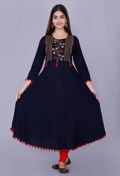 Women Embroidered Viscose Rayon Anarkali Kurta Dark