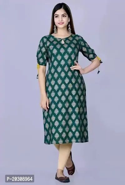 Women Printed Viscose Rayon A-line Kurta  Dark Green-thumb0