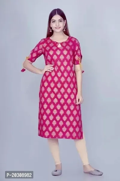 Women Printed Viscose Rayon Straight Kurta  Pink