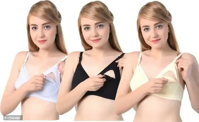 MH Mode Womens Cotton Non Padded Non-Wired Breastfeeding Mother Bra Maternity Nursing Bra Combo Pack of 3-thumb0