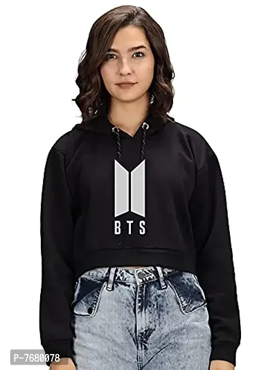 MH Mode Womens Cotton BTS Printed Crop Hooded Sweatshirt-thumb0