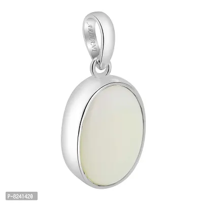 ARIHANT GEMS & JEWELS 5.25 Ratti Non-Precious Metal Silver Natural and Certified White Opal Astrological Gemstone Silver Pendant for Men and Women