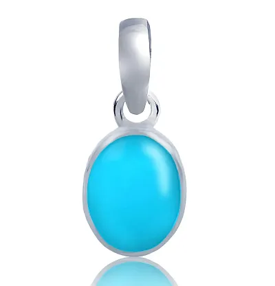Arihant Gems & Jewels 3.25 Ratti to 12.25 Ratti Turquoise/Firoza Silver Pendant | Natural & Certified | Astrological Pendant | Positive Effect | Unisex Both for Men & Women