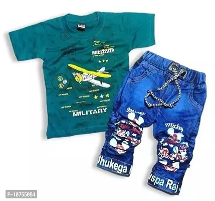 Stylish Fancy Cotton Printed T-Shirts With Jeans For Boys-thumb0