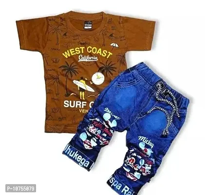 Stylish Fancy Cotton Printed T-Shirts With Jeans For Boys-thumb0