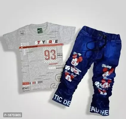 Stylish Fancy Cotton Printed T-Shirts With Jeans For Boys