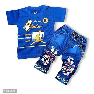 blue T-shirt And Mickey Jeans For Kids