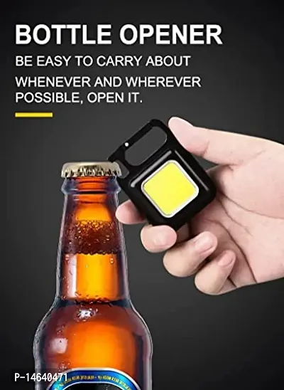COB Rechargeable Keychain Flashlight I 1000 Bright Lumens I 4 Light Modes I Portable Pocket Light with Folding Bracket Bottle Opener and Magnet Base for Walking and Camping
