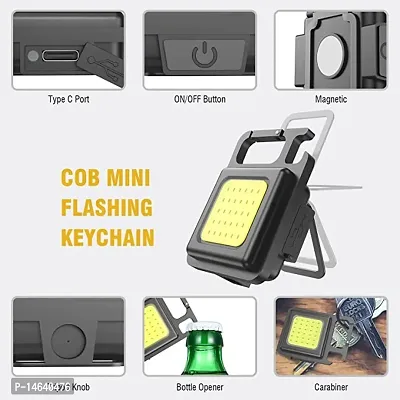 COB Rechargeable Keychain Flashlight I 1000 Bright Lumens I 4 Light Modes I Portable Pocket Light with Folding Bracket Bottle Opener and Magnet Base for Walking and Camping