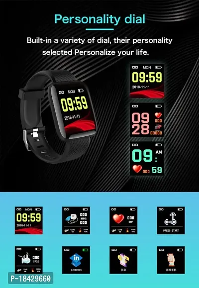 Smartest ID116 Plus Bluetooth Smart Fitness Band Watch with Heart Rate Activity Tracker Waterproof Body, Step and Calorie Counter, Distance Measure, OLED Touchscreen for Men/Women-thumb0