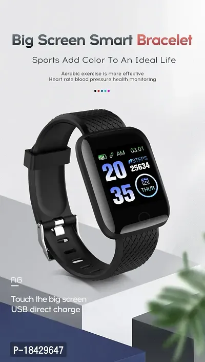 Smartest ID116 Plus Bluetooth Smart Fitness Band Watch with Heart Rate Activity Tracker Waterproof Body, Step and Calorie Counter, Distance Measure, OLED Touchscreen for Men/Women