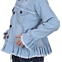 Stylish Girls Solid Denim Jacket Blue-thumb2
