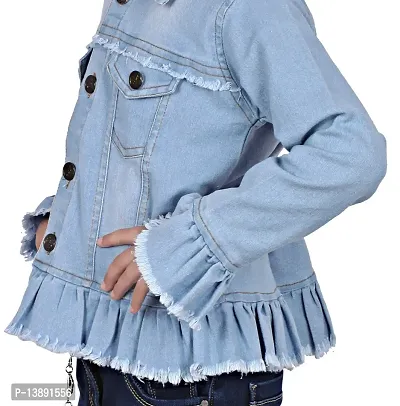Stylish Girls Solid Denim Jacket Blue-thumb3
