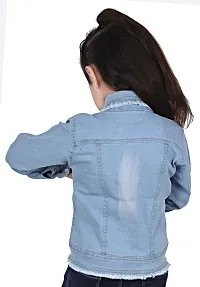 Stylish Girls Solid Denim Jacket Blue-thumb1