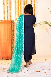 Navy blue cotton silk kurta set with shibori dupatta-thumb1
