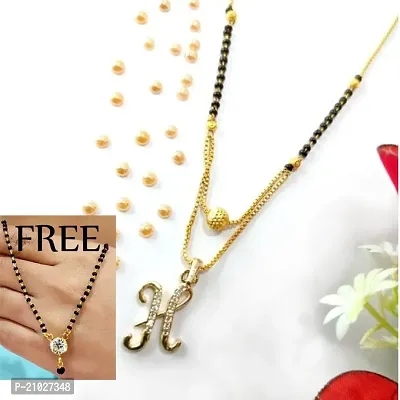 H Letter Alphabet Pendant with 18 Inch Mangalsutra with Free Single Diamond Mangalsutra-thumb0