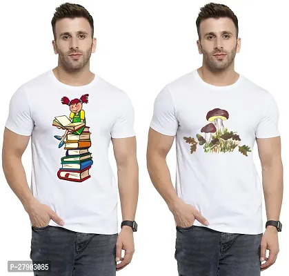 Reliable White Cotton Printed Round Neck Tees For Men Pack Of 2-thumb0