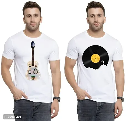 Reliable White Cotton Printed Round Neck Tees For Men Pack Of 2-thumb0