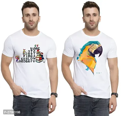 Reliable White Cotton Printed Round Neck Tees For Men Pack Of 2-thumb0