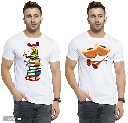 Reliable White Cotton Printed Round Neck Tees For Men Pack Of 2-thumb0