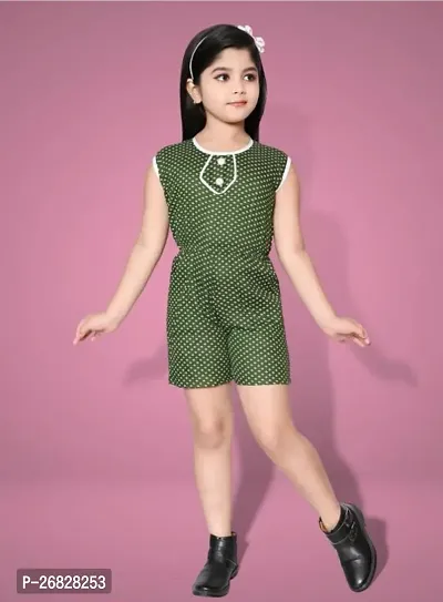 Stylish Green Cotton Blend Jumpsuit For Girl-thumb0