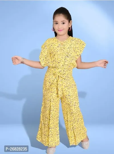 Stylish Yellow Cotton Blend Jumpsuit For Girl