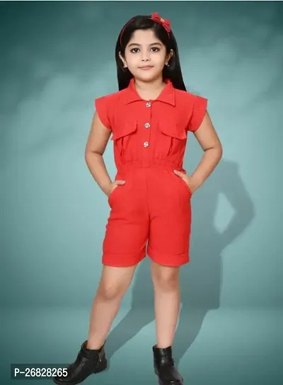 Stylish Red Cotton Blend Jumpsuit For Girl