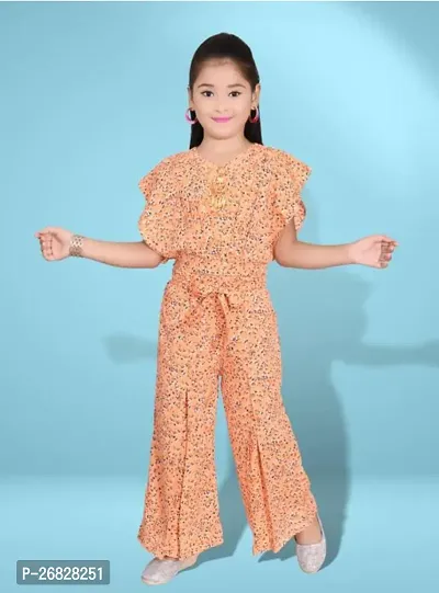 Stylish Orange Cotton Blend Jumpsuit For Girl