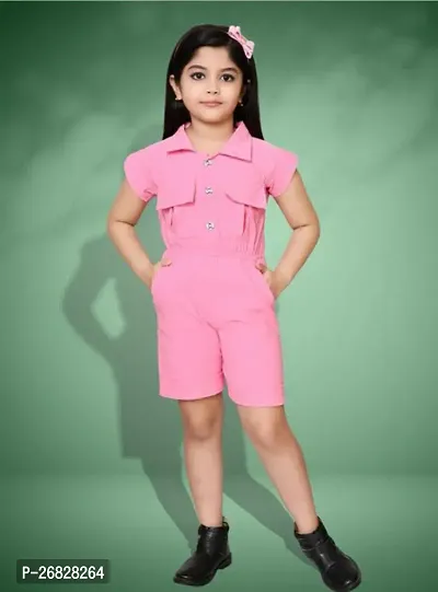 Stylish Pink Cotton Blend Jumpsuit For Girl