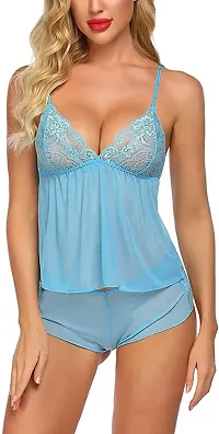 Stylish Blue Net Lace Baby Dolls For Women-thumb2