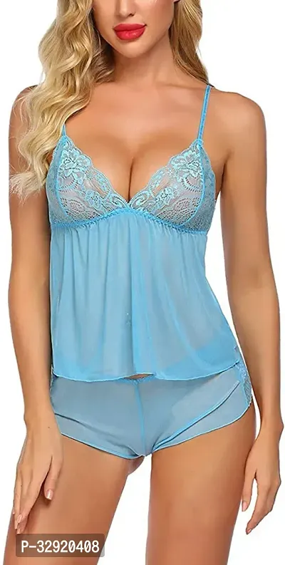 Stylish Blue Net Lace Baby Dolls For Women-thumb3