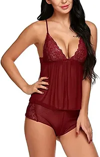 Stylish Maroon Net Lace Baby Dolls For Women-thumb1