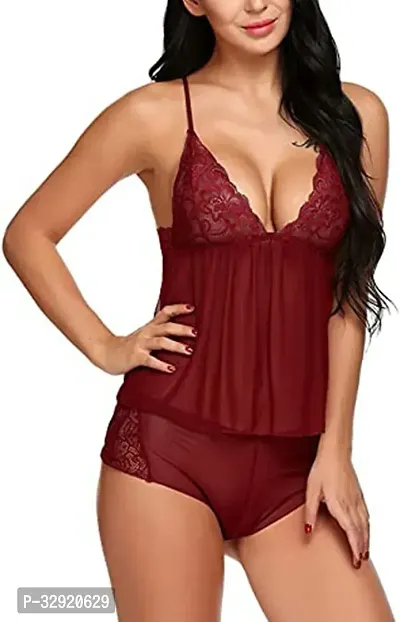 Stylish Maroon Net Lace Baby Dolls For Women-thumb2