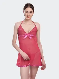 Stylish Pink Net Lace Baby Dolls For Women-thumb1