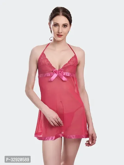 Stylish Pink Net Lace Baby Dolls For Women-thumb2