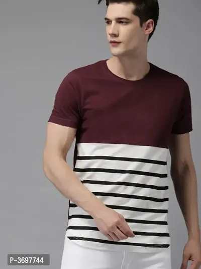 Men's Multicoloured Striped Cotton Round Neck Tees-thumb0