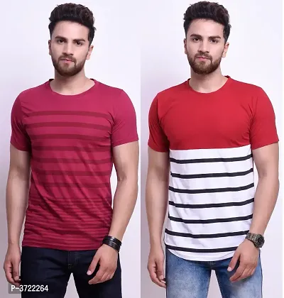 Pack Of 2 Striped Cotton Round Neck Men's Tees-thumb0