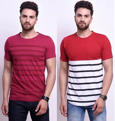 Pack of 2 Multicoloured Cotton Round Neck T Shirt for Men