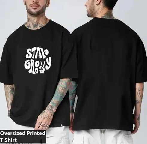 Stylish Black  Polyester Printed T-Shirt For Men