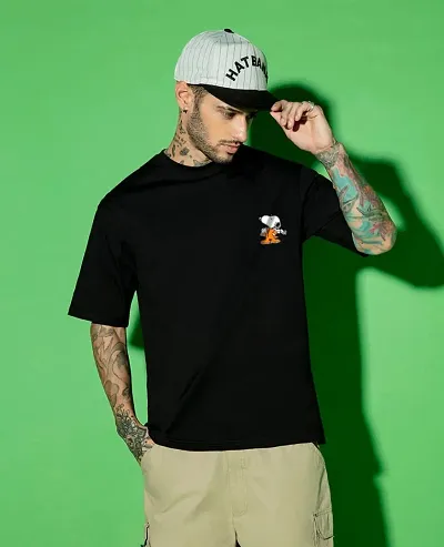 Klassy Black Polyester Printed T-Shirt For Men